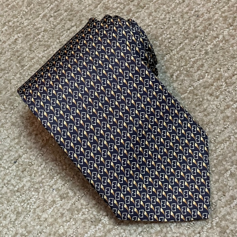 Fendi Cravatte Necktie Made in Italy Logo Print 3 5/8" Black Brown Old Money